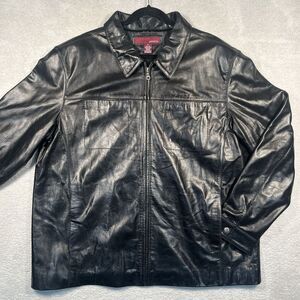 Vintage 90s Merona Leather Jacket Mens XL Black Full Zip Collared Moto Classic